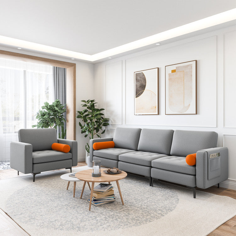 Home Modular 3-Seat Sofa Couch with Socket USB Ports and Side Storage Pocket