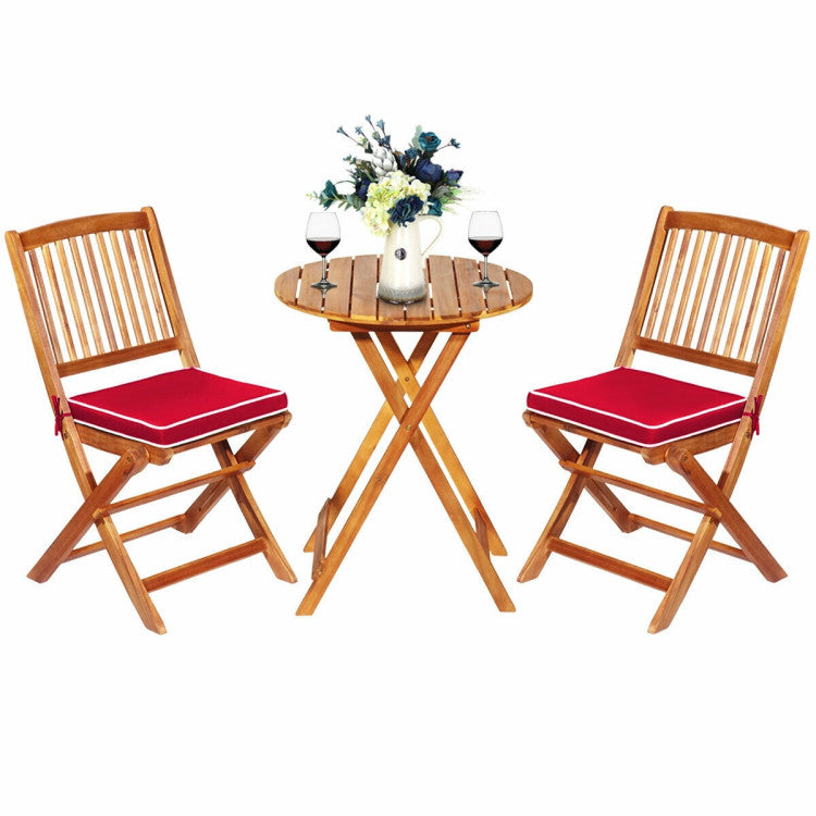 New Outdoor 3 Pieces Patio Folding Bistro Set with Padded Cushion and Round Coffee Table