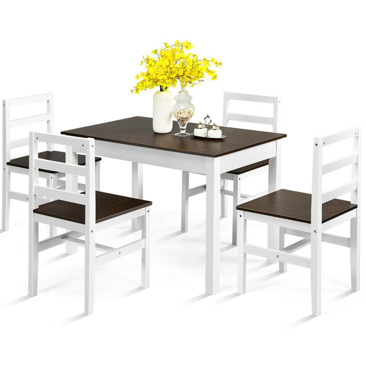 Modern 5-Piece Dining Set for 4 with Rubber Wood Legs for Small Dining Room