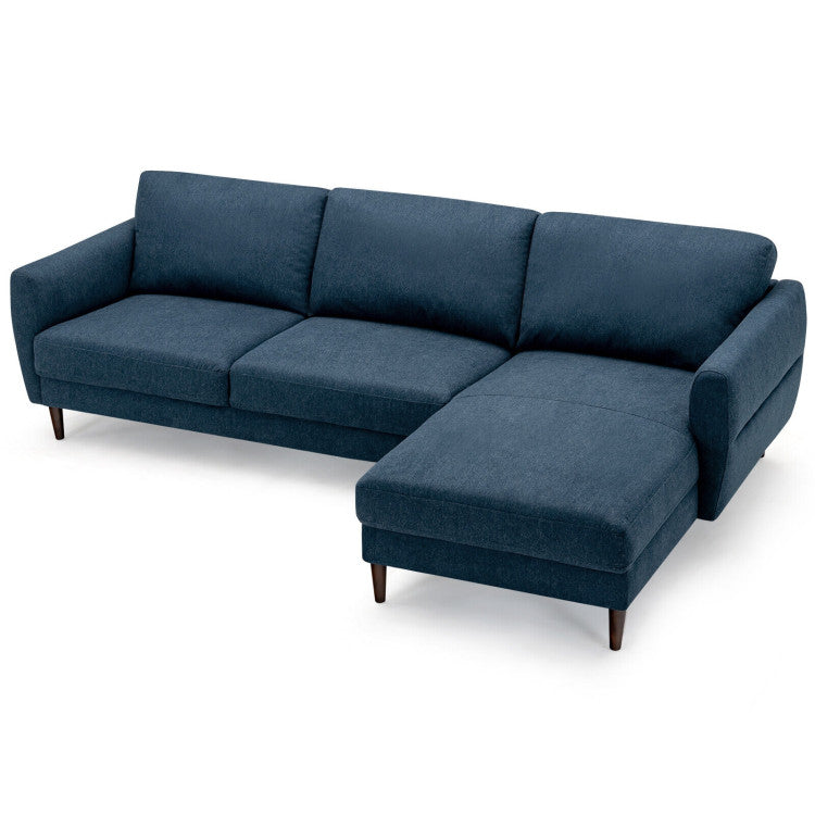 Home L-Shaped Fabric Sectional Sofa with Chaise Lounge and Solid Wood Legs