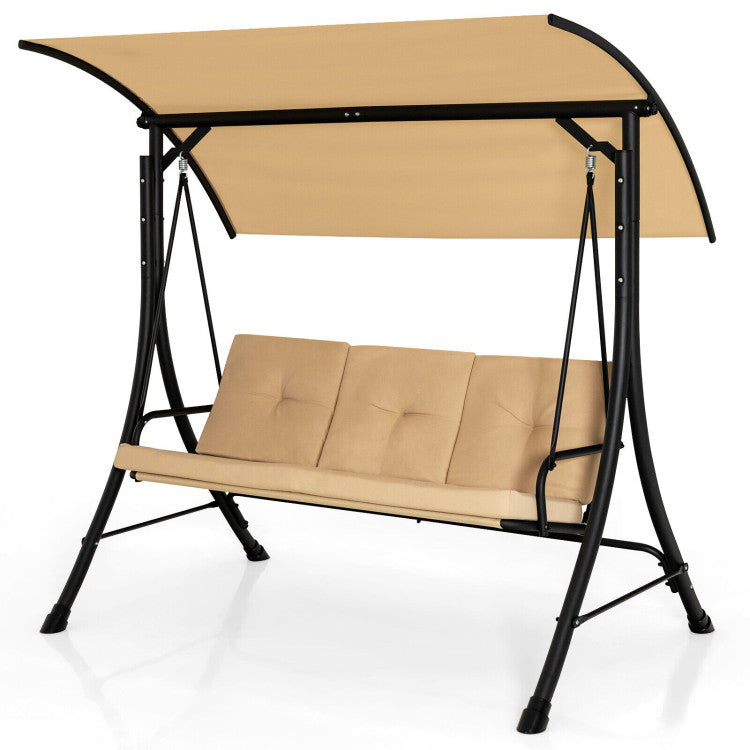 Outdoor 3-Seat Outdoor Porch Swing with Adjustable Canopy and Padded Cushions