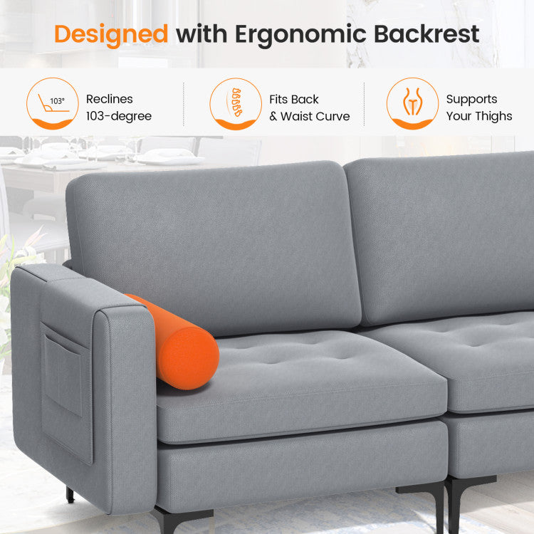 Home Modular 3-Seat Sofa Couch with Socket USB Ports and Side Storage Pocket