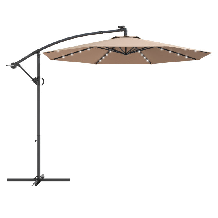 Outdoor 10 Feet 360° Rotation Solar Powered LED Patio Offset Umbrella without Weight Base