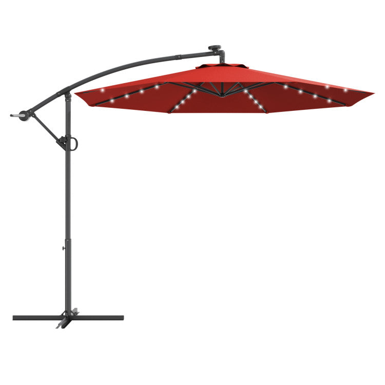 Outdoor 10 Feet 360° Rotation Solar Powered LED Patio Offset Umbrella without Weight Base