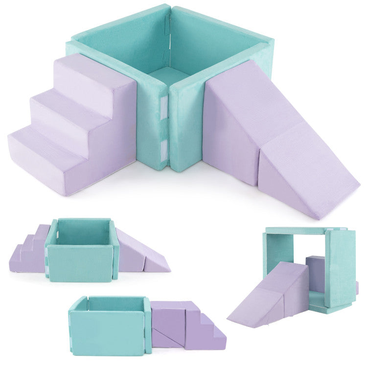 3-in-1 Suede Fabric Soft Play Set Foam Climbing Blocks for Toddlers