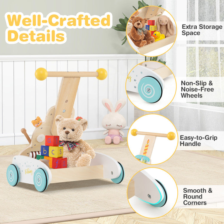 Wooden Baby Walker with Adjustable Heights and Smooth Wheels