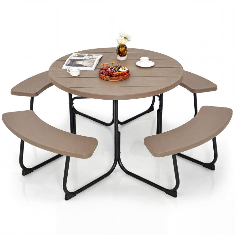 New 8-Person Outdoor Picnic Table and Bench Set with Umbrella Hole