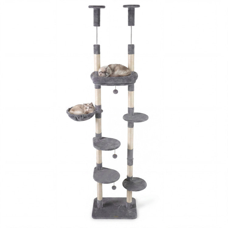 New 6-tier Floor to Ceiling Cat Tree with Plush Bed and Sisal Scratching Posts
