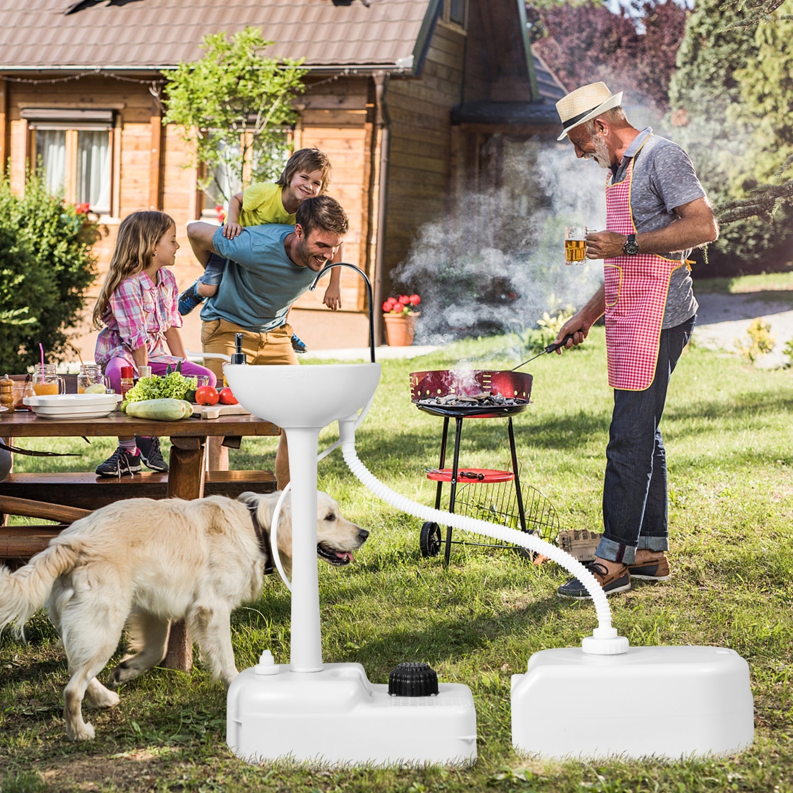 Outdoor Camping Hand Wash Station Basin Stand with 4.5 Gallon Tank