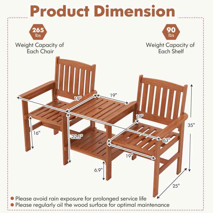 Outdoor 2-Seater Outdoor Patio Furniture Set with 1.57 Inch Umbrella Hole