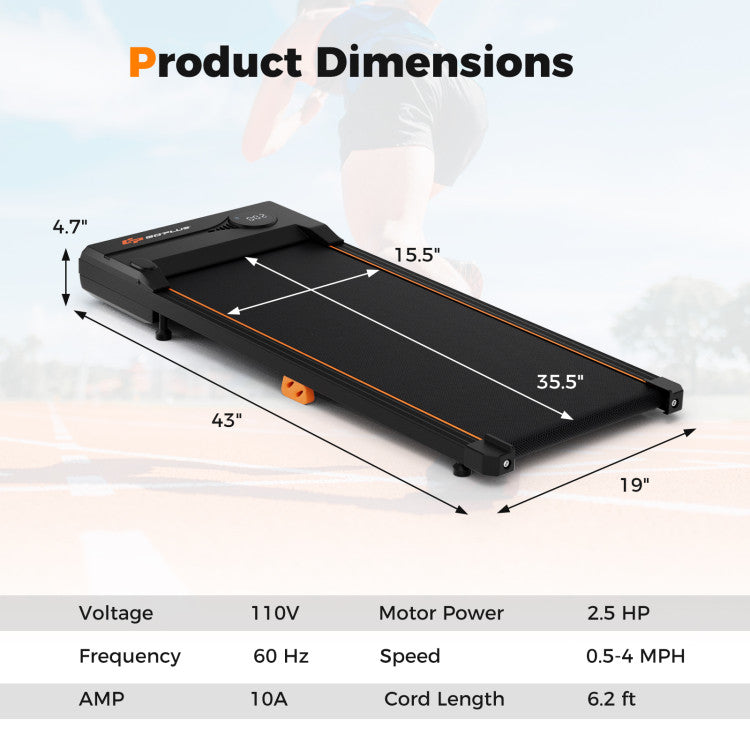 Fitness 2.5HP Under Desk Treadmill with Remote Control for Home Office