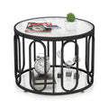 Home 24 Inch Round Coffee Table with Reeded Tempered Glass Top and Oval Swivel Brackets