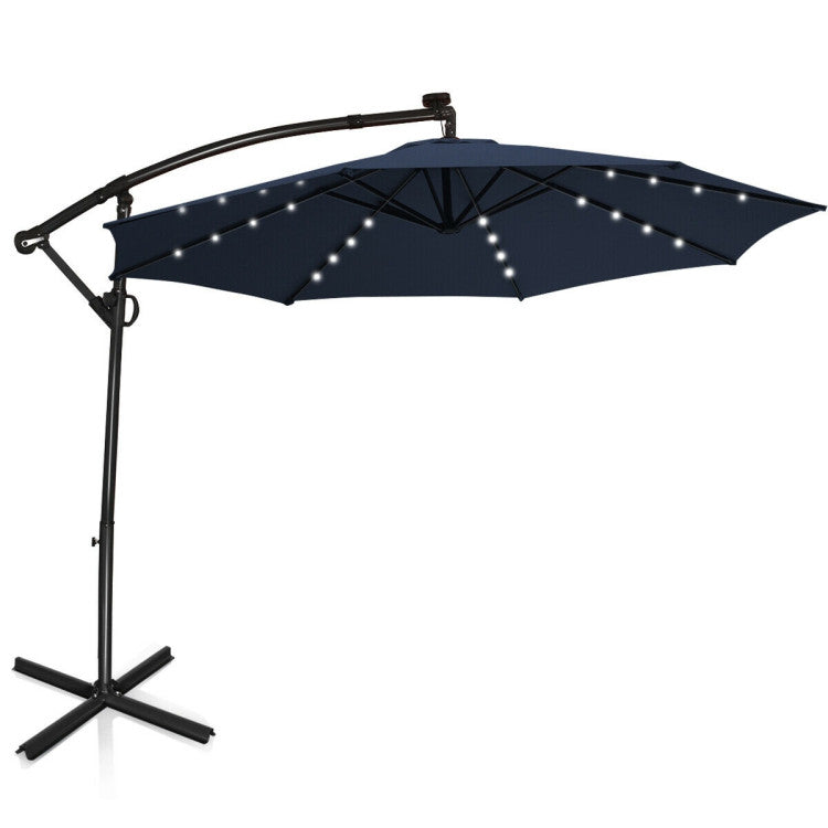 Outdoor 10 Feet 360° Rotation Solar Powered LED Patio Offset Umbrella without Weight Base