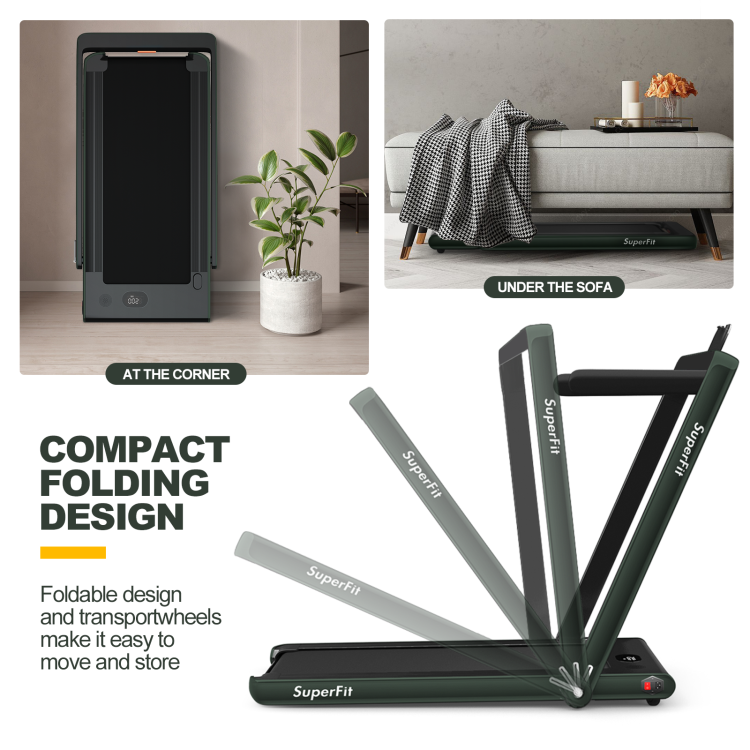 Fitness 2.25 HP 2-in-1 Folding Walking Pad Treadmill with Dual Display and App Control