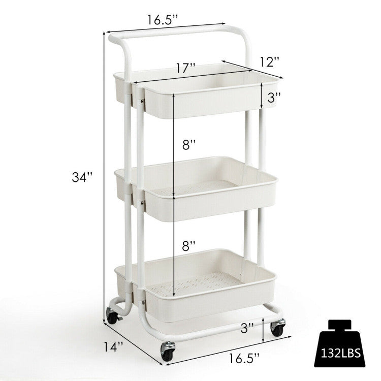 Modern 3-Tier Utility Cart Storage Rolling Cart with Casters