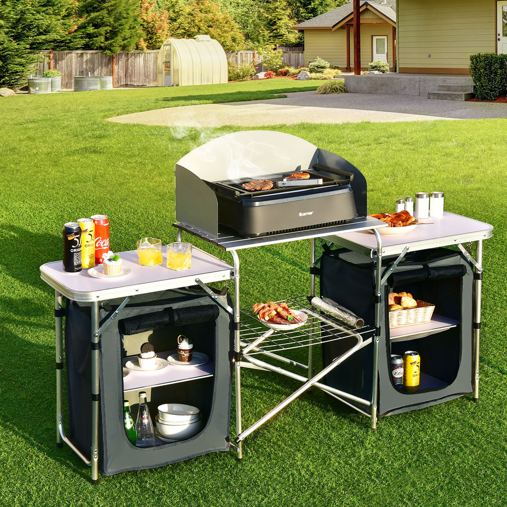 Outdoor Folding Camping Table with Storage Organizer