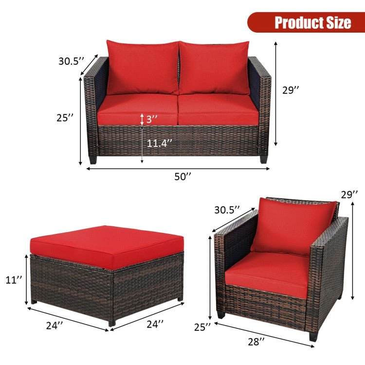 Outdoor 5 Pieces Patio Rattan Furniture Set with Removable Cushions