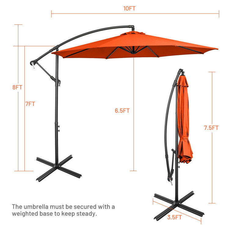Outdoor 10 Feet Offset Umbrella with 8 Ribs Cantilever and Cross Base