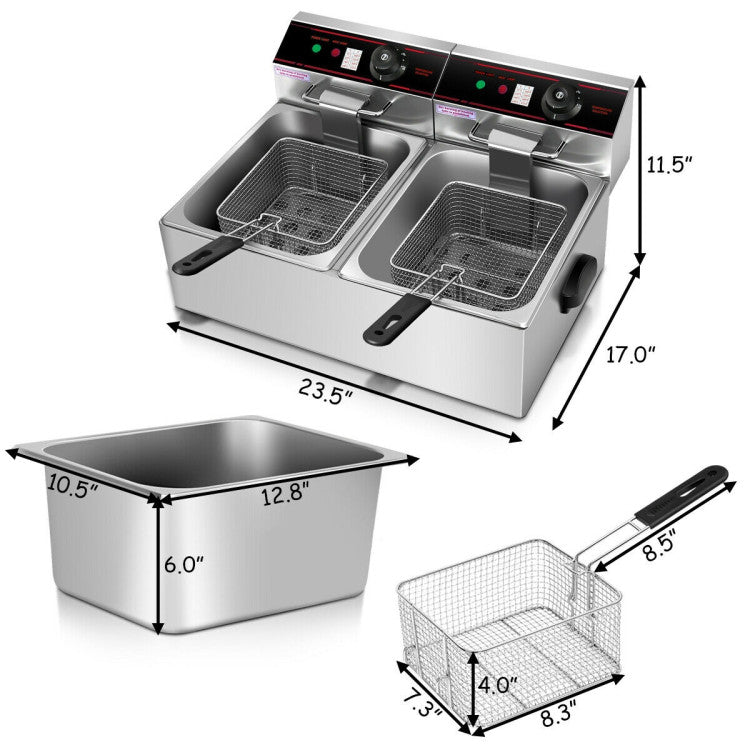 Kitchen Appliance - 3400W Dual Tank Electric Countertop Deep Fryer