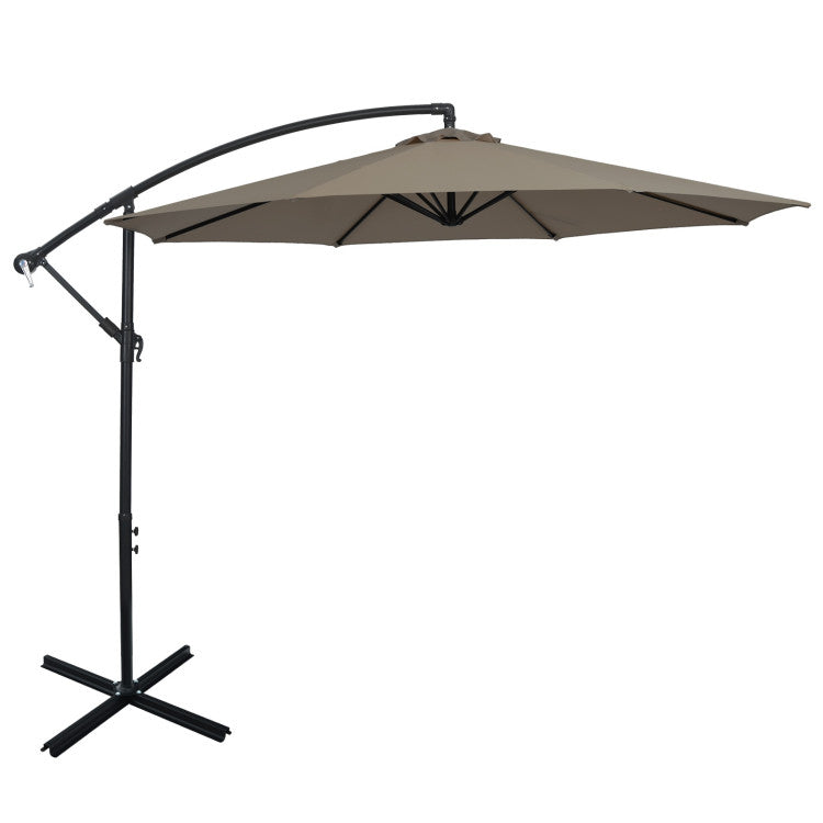 Outdoor 10 Feet Offset Umbrella with 8 Ribs Cantilever and Cross Base
