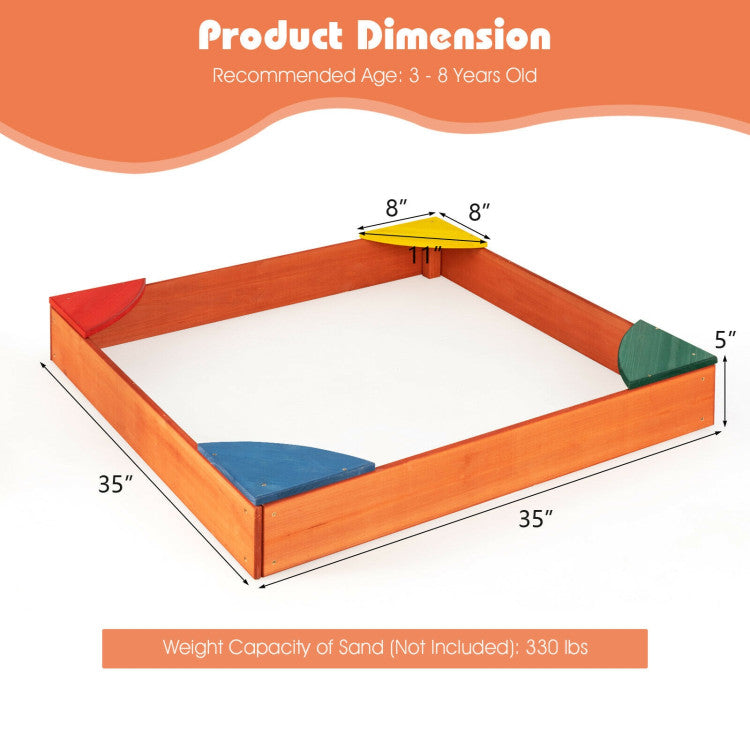 Outdoor Kids Outdoor Wooden Backyard Sandbox with Built-in Corner Seating