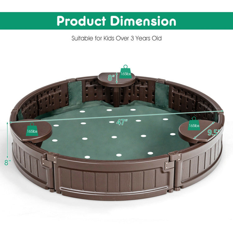Outdoor Kids Sandbox with Built-in Corner Seat and Cover
