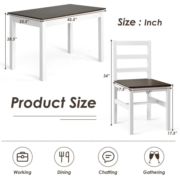 Modern 5-Piece Dining Set for 4 with Rubber Wood Legs for Small Dining Room