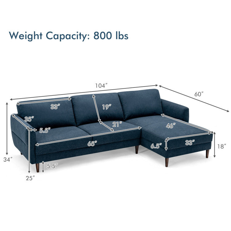 Home L-Shaped Fabric Sectional Sofa with Chaise Lounge and Solid Wood Legs
