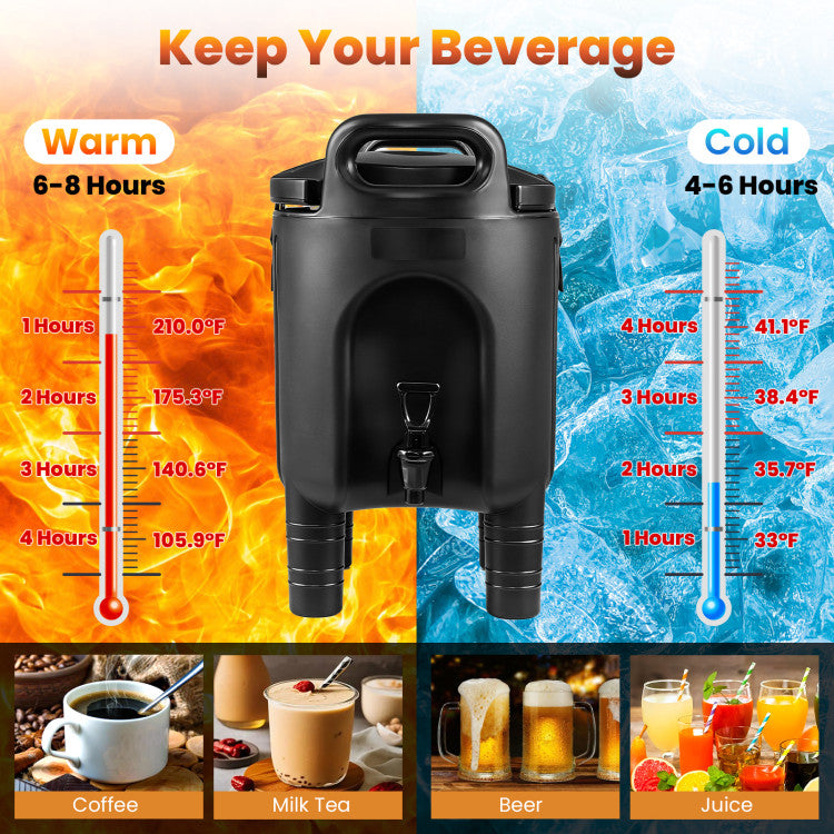 Home Outdoor 2.6 Gal Insulated Beverage Dispenser with Handles and Two-Stage Faucet