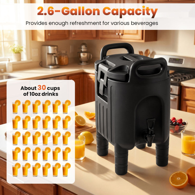 Home Outdoor 2.6 Gal Insulated Beverage Dispenser with Handles and Two-Stage Faucet