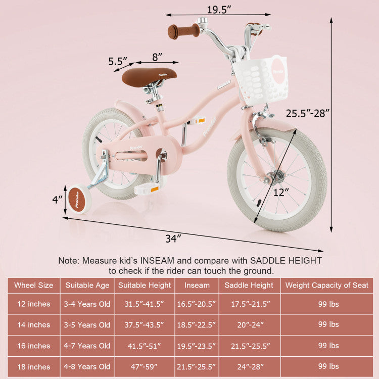 Kids 12 nch Kids Bike with Training Wheels and Basket for Boys Girls 3-8 Years Old