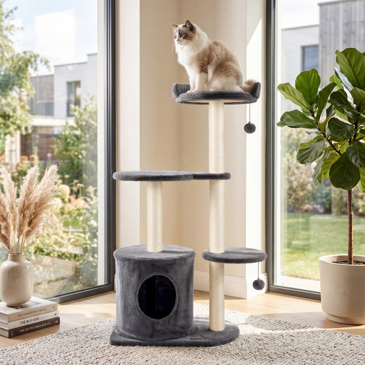New 43" Cat Tree for Indoor Cats with Comfy Plush Perches and Sisal Scratching Posts