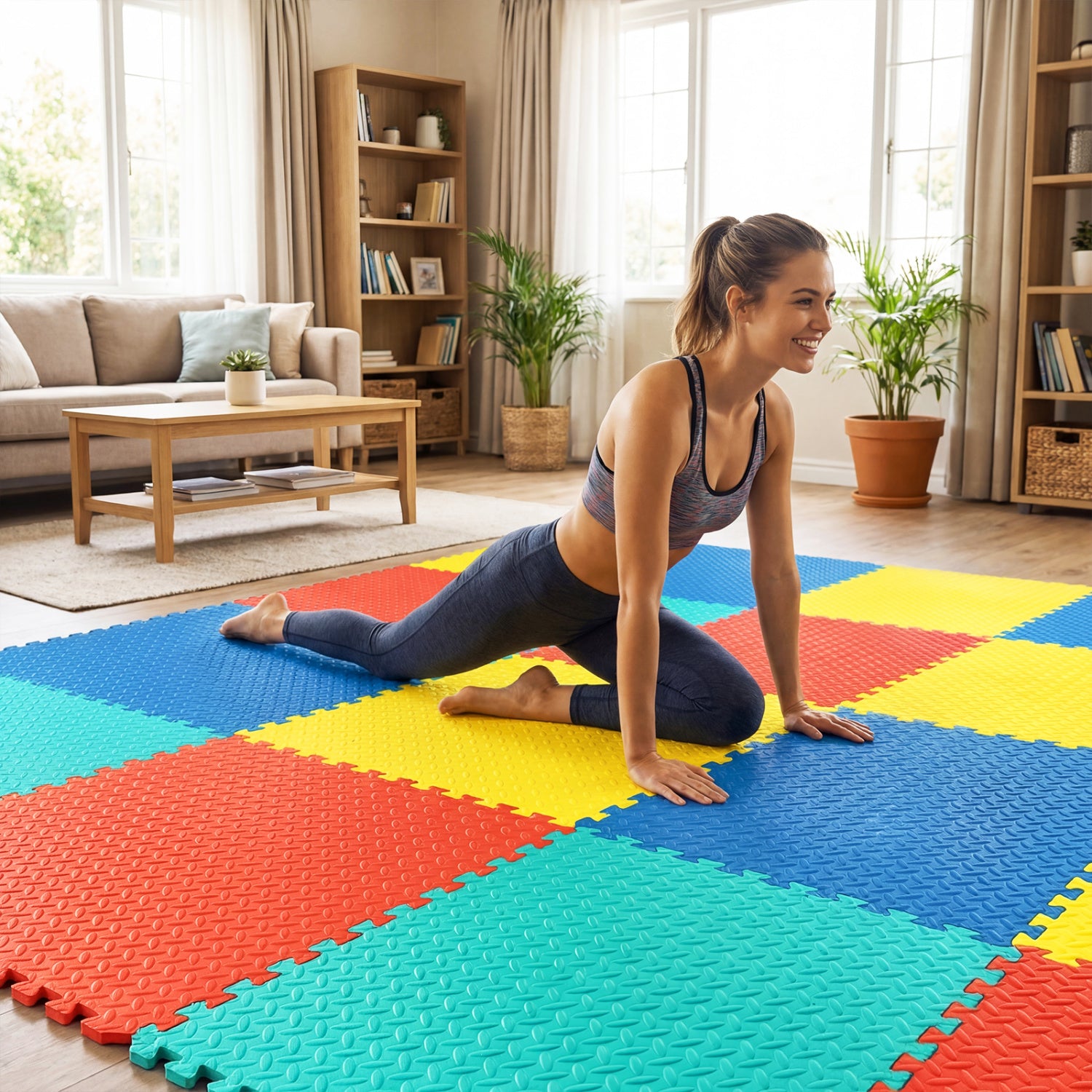 12 Pieces Flooring Mats Interlocking EVA Foam Exercise Mats with Anti-slip Surface