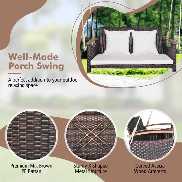 Outdoor 2-Person Patio Rattan Porch Swing