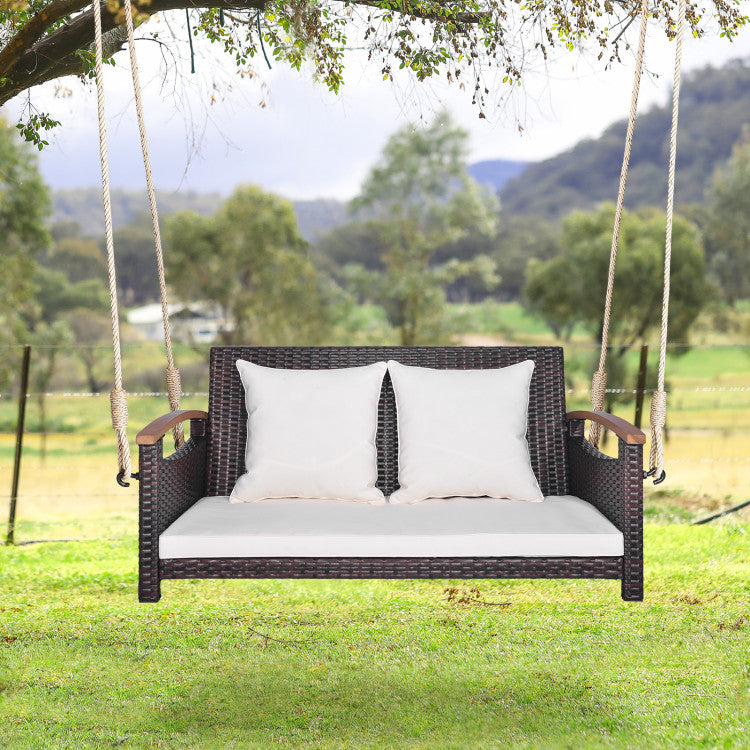 Outdoor 2-Person Patio Rattan Porch Swing