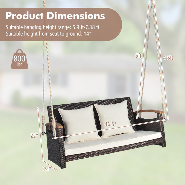 Outdoor 2-Person Patio Rattan Porch Swing