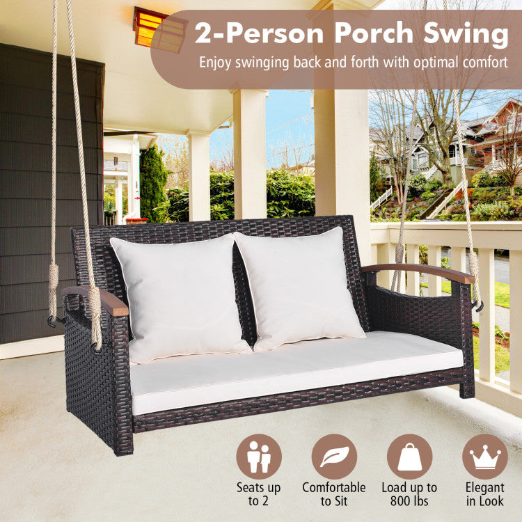 Outdoor 2-Person Patio Rattan Porch Swing