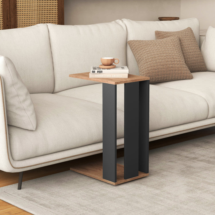 Home 2-Tier C-Shaped Side Table with Universal Wheels and Shelf