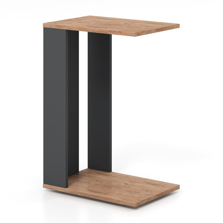 Home 2-Tier C-Shaped Side Table with Universal Wheels and Shelf