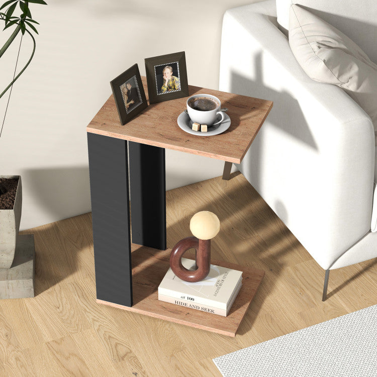 Home 2-Tier C-Shaped Side Table with Universal Wheels and Shelf