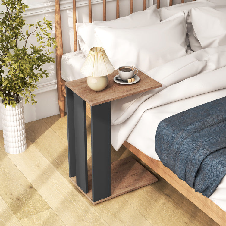 Home 2-Tier C-Shaped Side Table with Universal Wheels and Shelf
