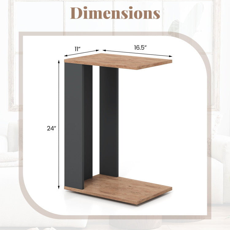 Home 2-Tier C-Shaped Side Table with Universal Wheels and Shelf