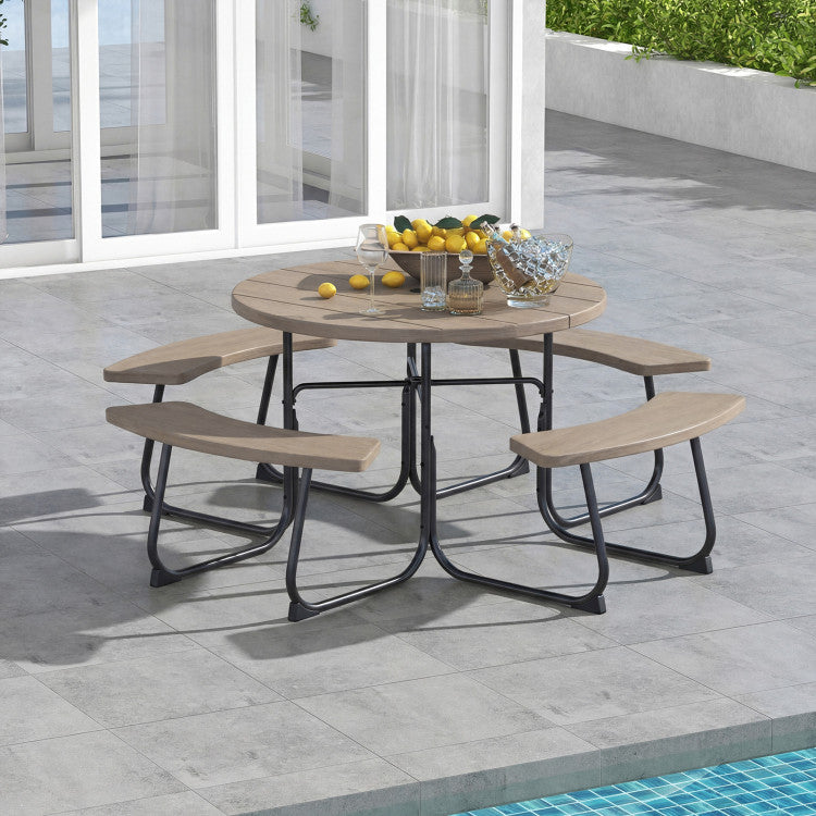 New 8-Person Outdoor Picnic Table and Bench Set with Umbrella Hole