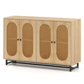 Home 50 Inch Buffet Sideboard Cabinet with 4 Rattan Doors and Adjustable Shelves
