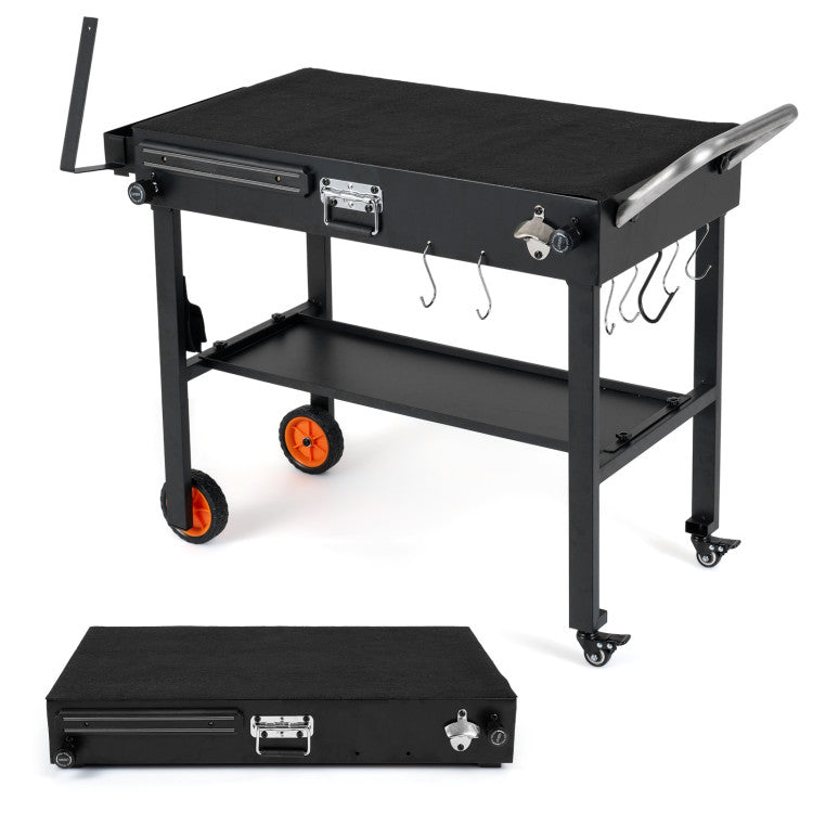 New Outdoor Folding Grill Cart for 17 and 22 Inch Griddles with Heat-Resistant Mat