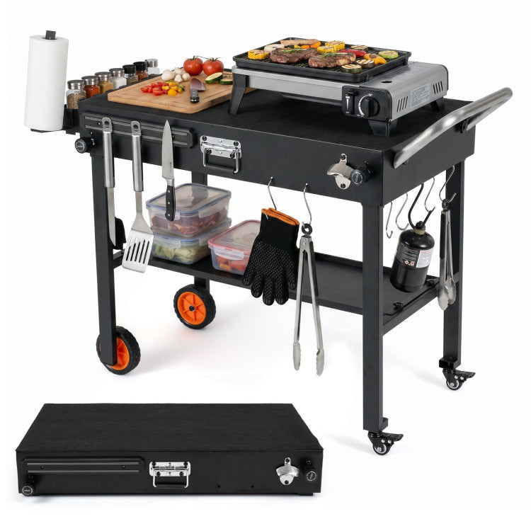 New Outdoor Folding Grill Cart for 17 and 22 Inch Griddles with Heat-Resistant Mat