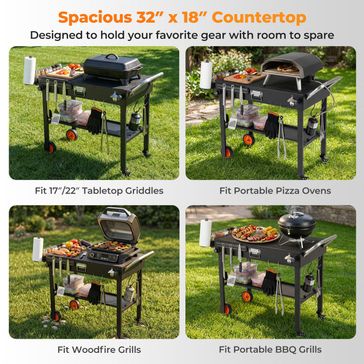 New Outdoor Folding Grill Cart for 17 and 22 Inch Griddles with Heat-Resistant Mat