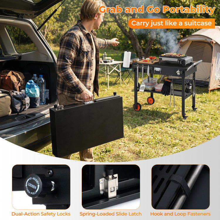 New Outdoor Folding Grill Cart for 17 and 22 Inch Griddles with Heat-Resistant Mat