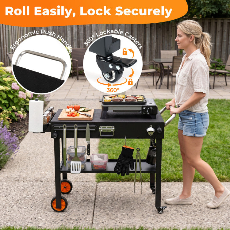 New Outdoor Folding Grill Cart for 17 and 22 Inch Griddles with Heat-Resistant Mat
