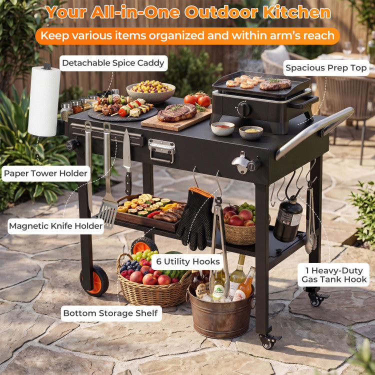 New Outdoor Folding Grill Cart for 17 and 22 Inch Griddles with Heat-Resistant Mat